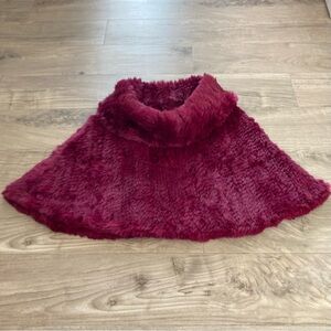 Redfish Designs 100% Real Rabbit Fur Cape OS Poncho Dark Red Wrap Shawl Luxury